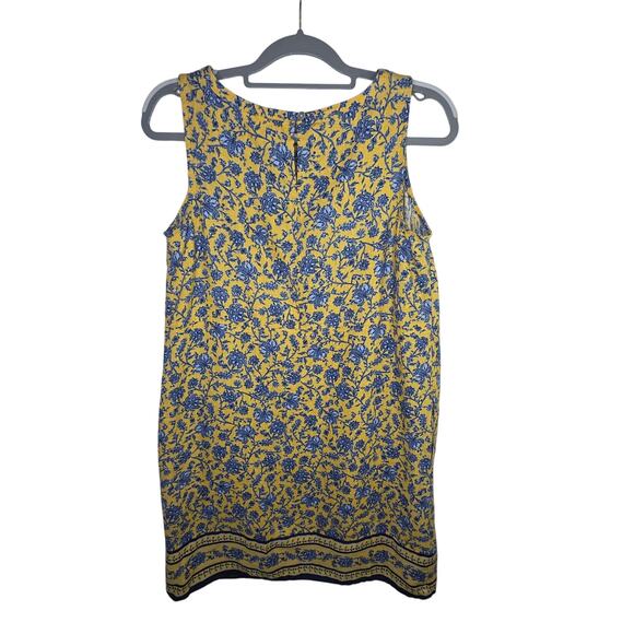 J Jill Love Linen PetiteSm Yellow n Blue floral Print W Pockets Shift Tank Dress - Picture 3 of 14
